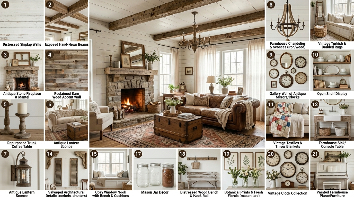 21 Vintage Farmhouse Living Room Ideas to Steal