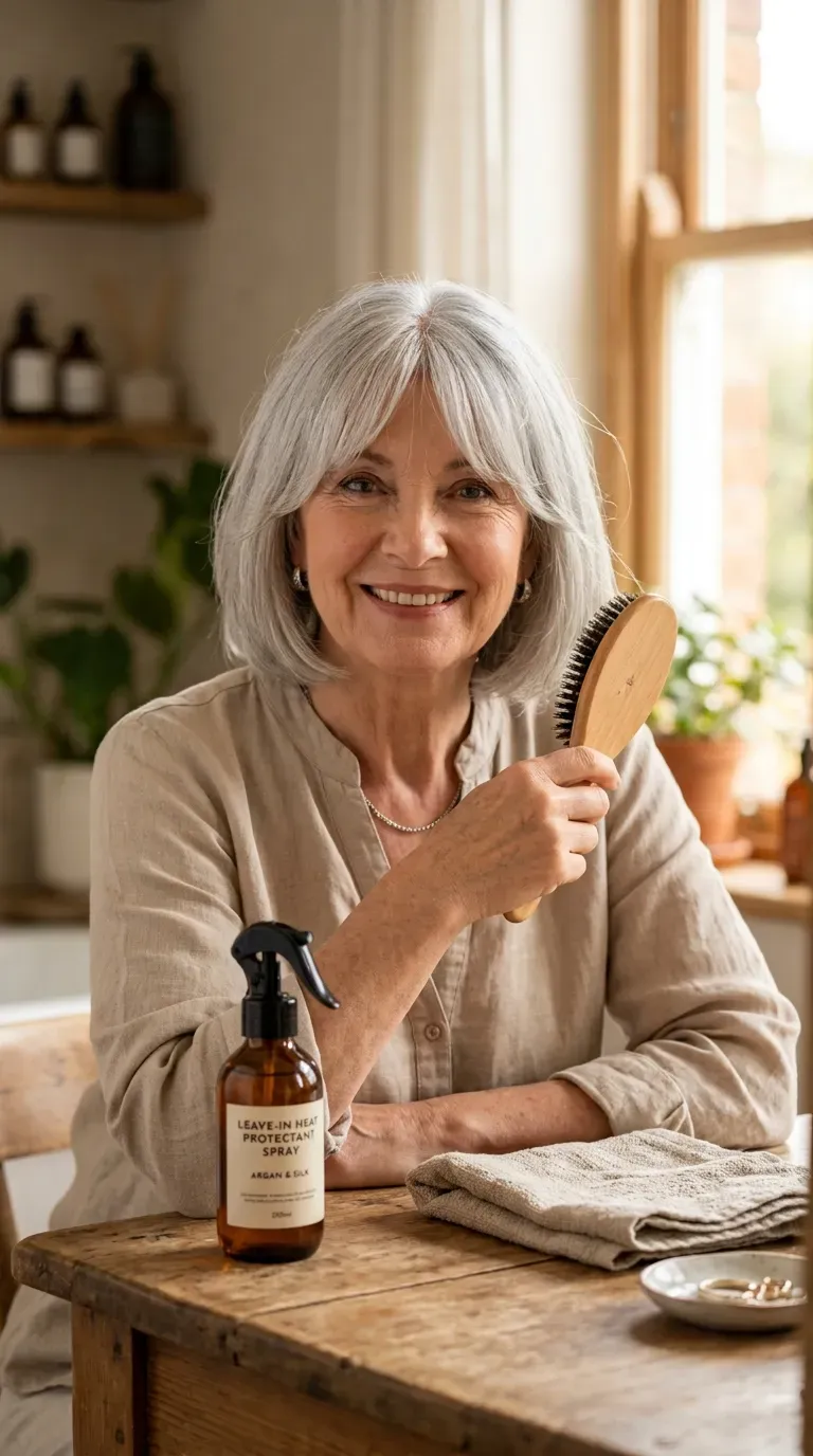 Woman over 60 with a short bob paired with soft curtain bangs