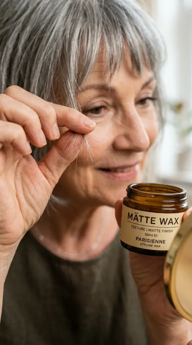 Woman over 60 with a bob paired with piecey, separated bangs