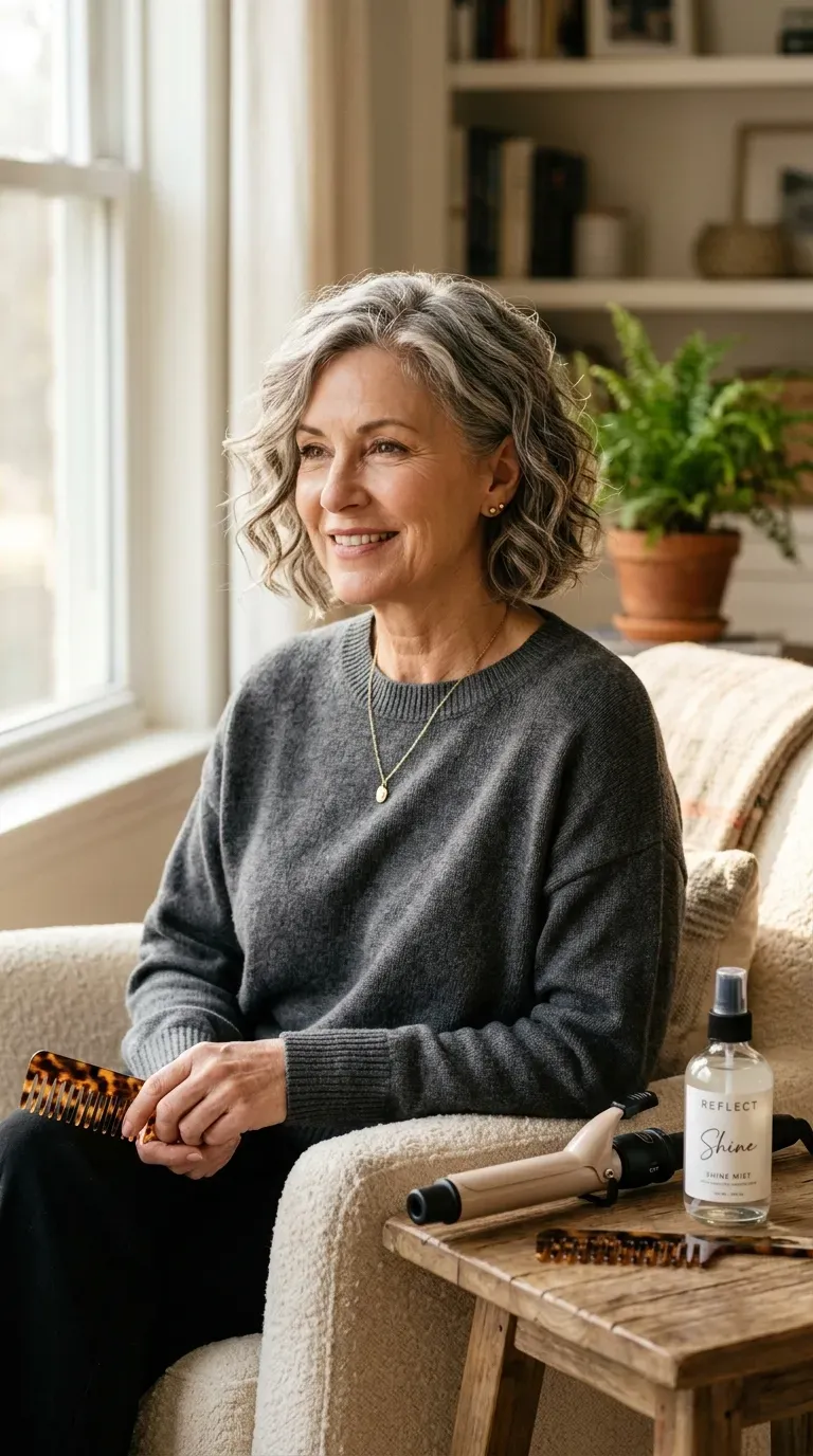 Woman over 60 with a choppy bob styled with soft, loose waves