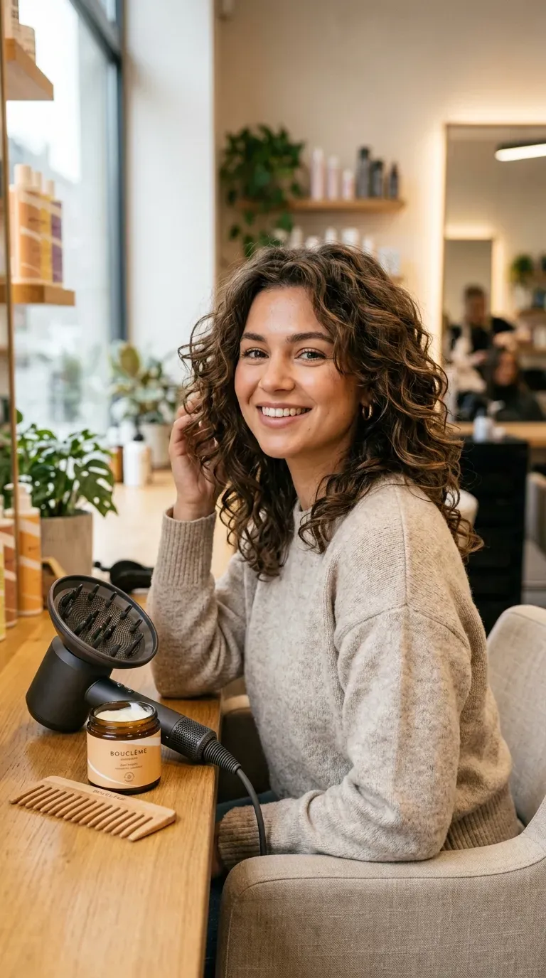 Woman with a medium shag styled using a diffuser for natural texture