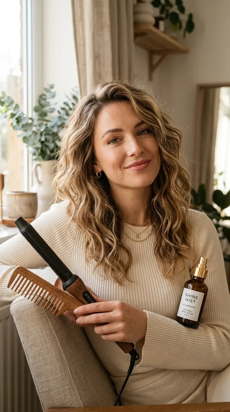 Woman with a medium shag styled with soft, loose waves