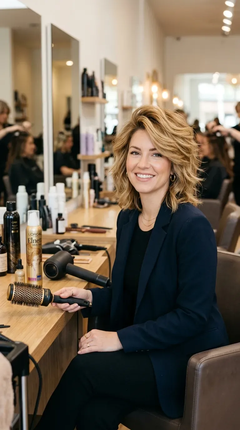Woman with a medium shag styled with extra volume from a fresh blowout