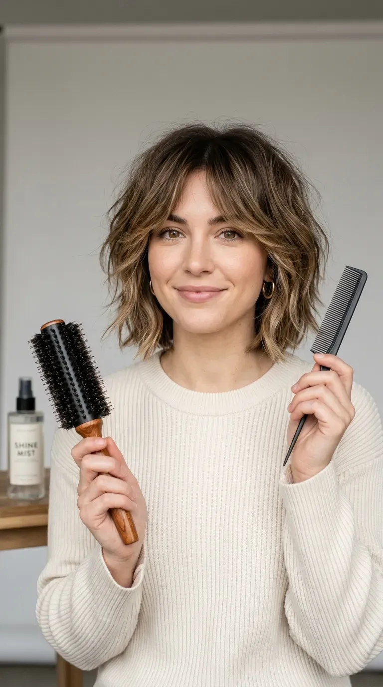 Woman with a shaggy bob featuring soft face-framing layers