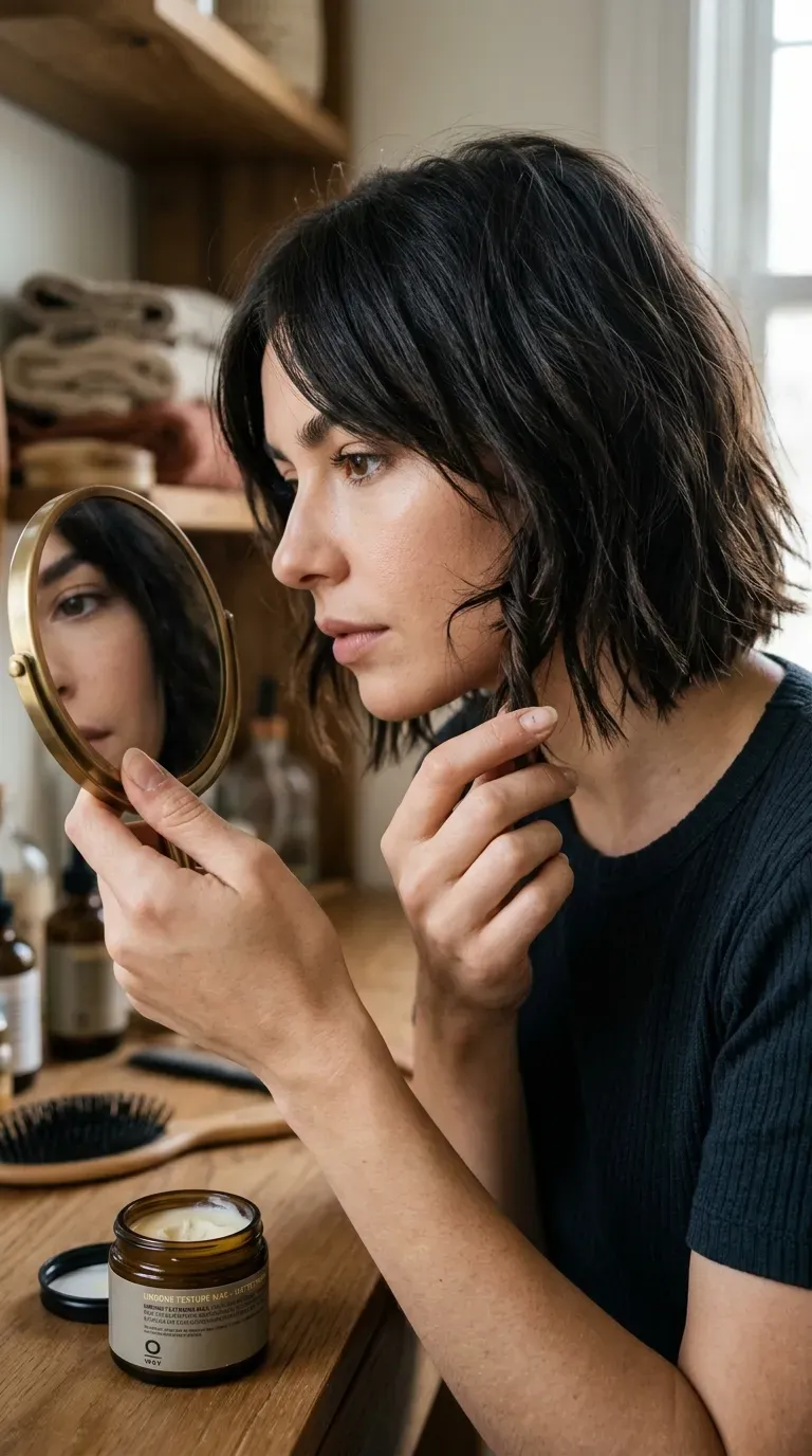 Woman with a shaggy bob featuring piecey, separated ends