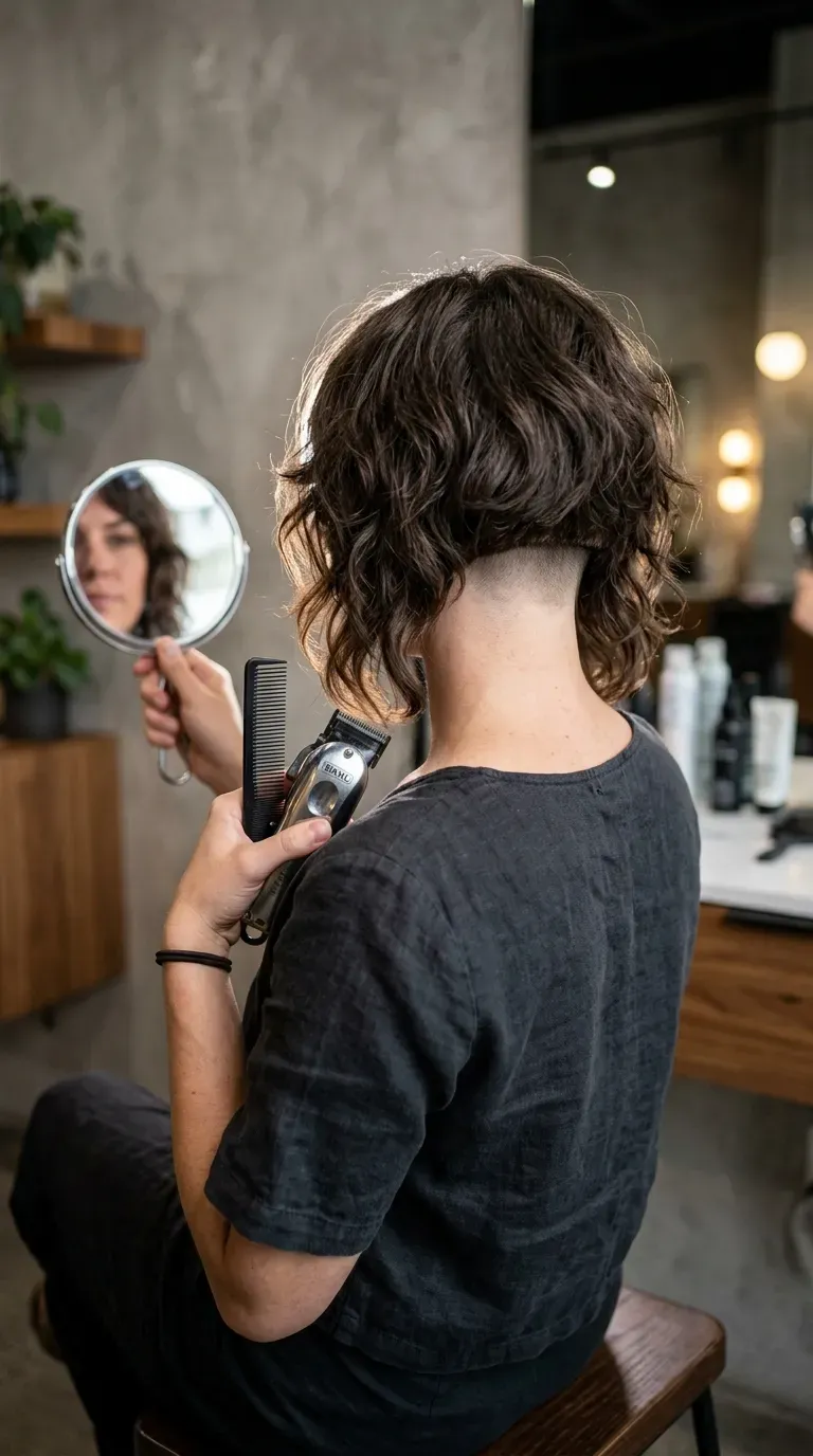 Woman with a shaggy bob featuring a subtle undercut at the nape