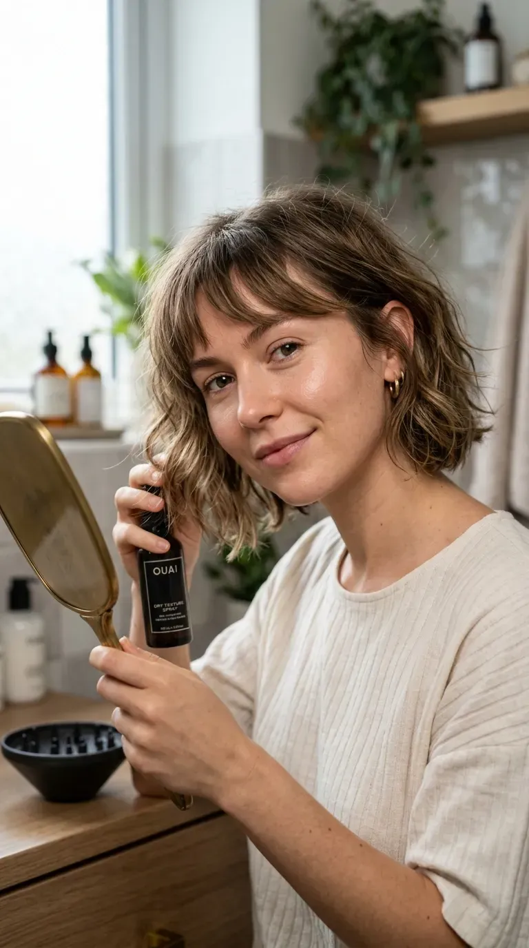 Woman with a shaggy bob paired with a soft, wispy fringe