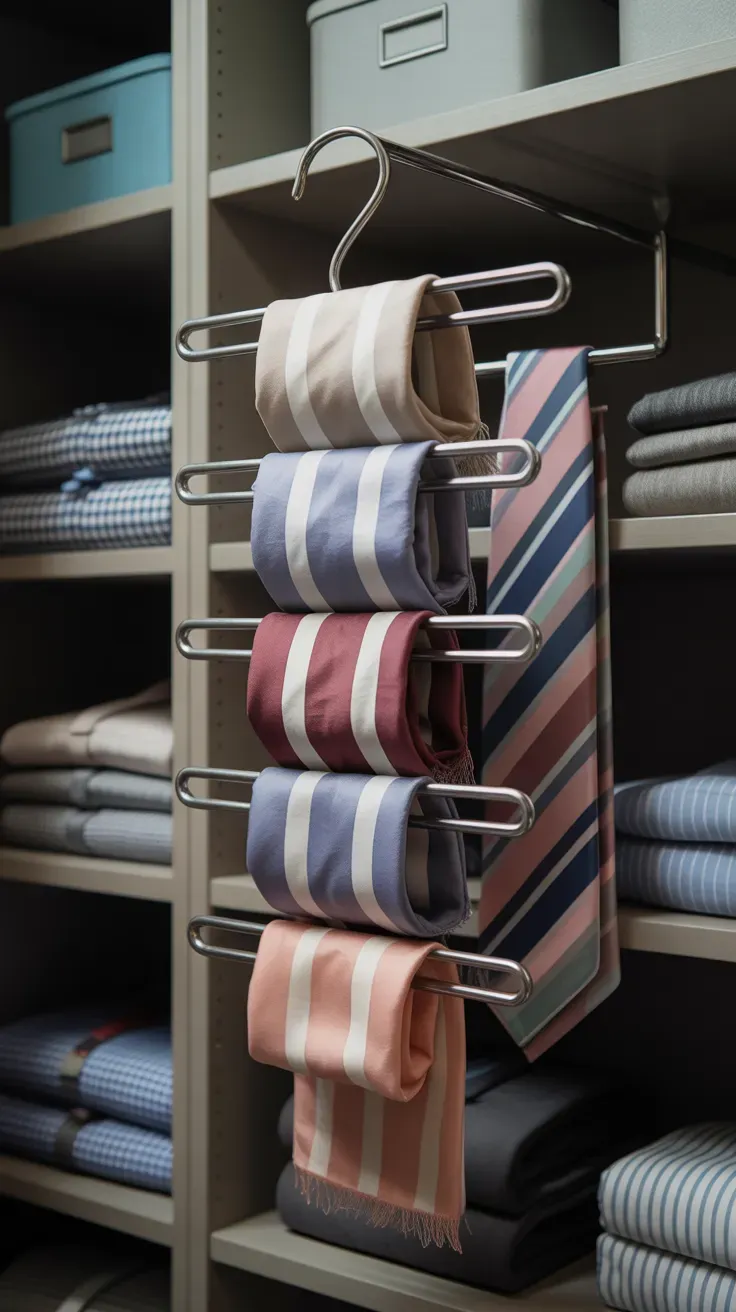 Warm white LED strip lighting illuminating small closet interior shelves