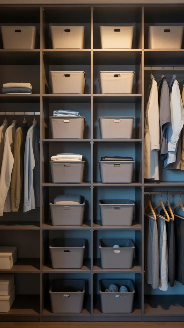 Modular cube shelving insert customizing small closet interior layout