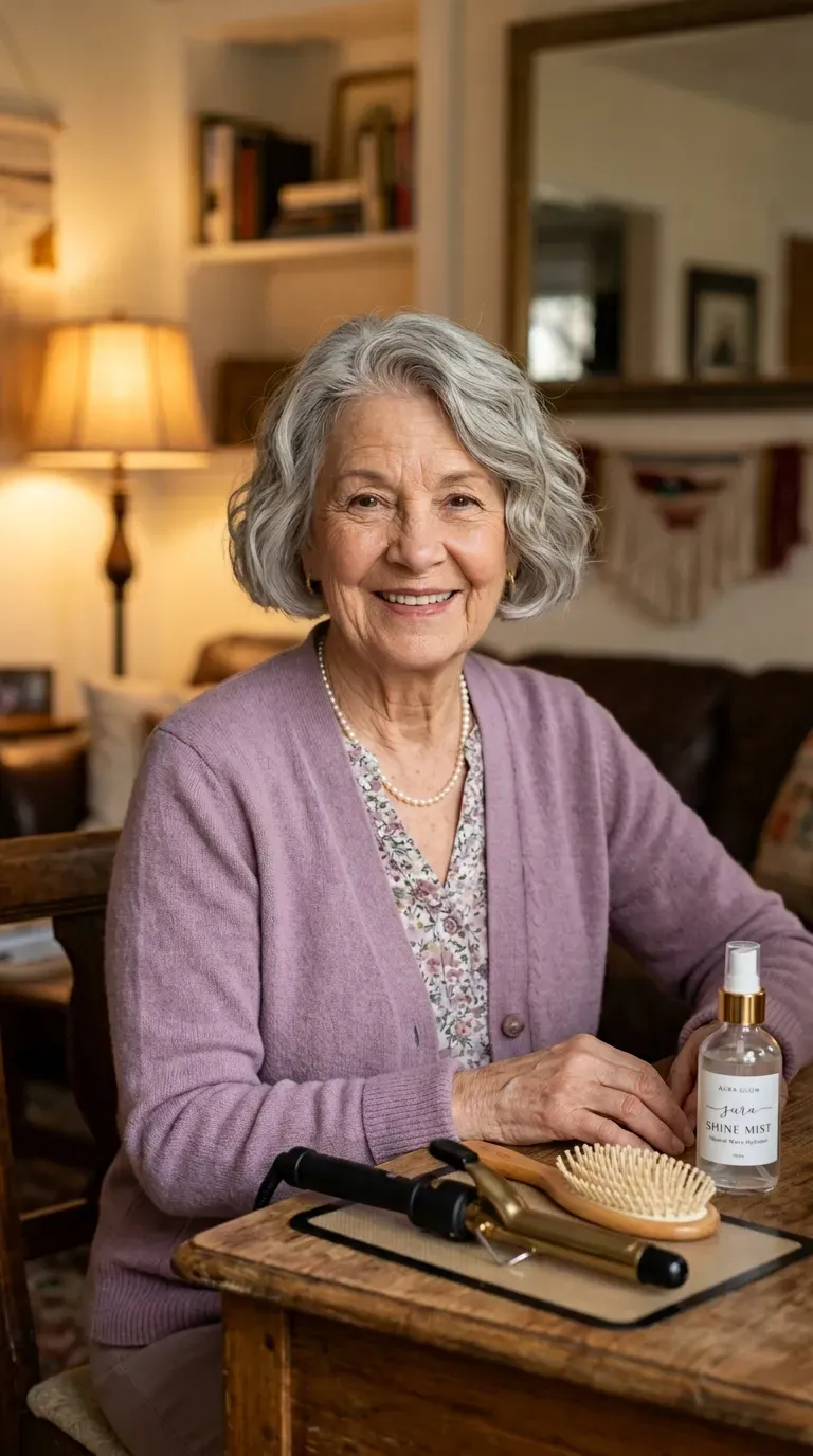 Elderly woman with a soft, gently waved chin-length bob