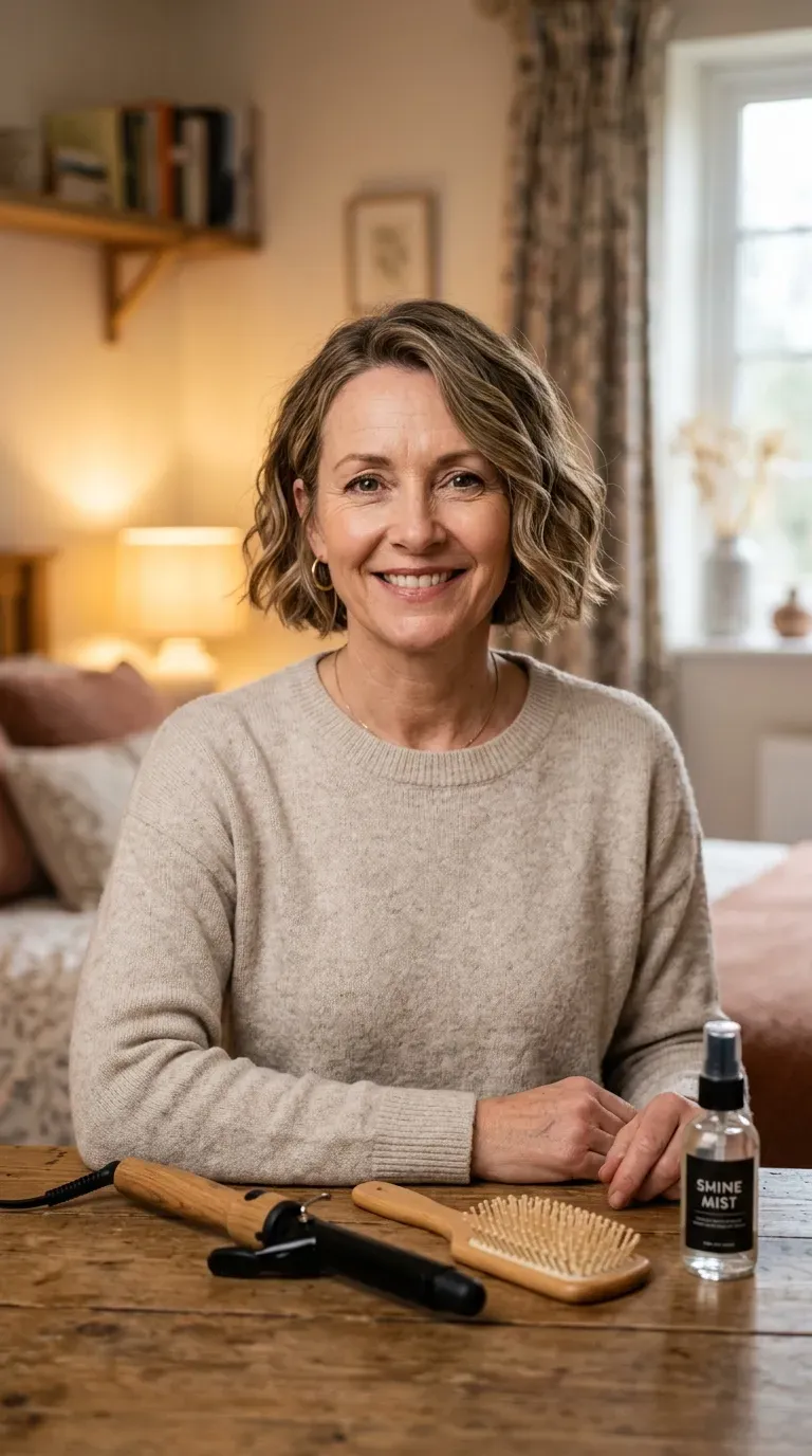 Woman over 50 with a short bob styled with soft, gentle waves