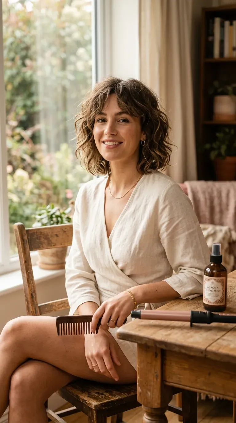 Woman with a shaggy bob styled with soft, loose waves