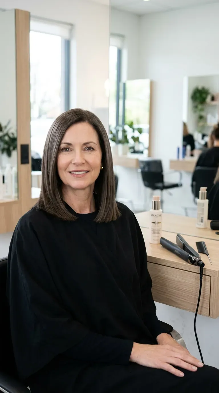 Woman over 50 with a blunt-cut hem and subtle interior layers styled smooth