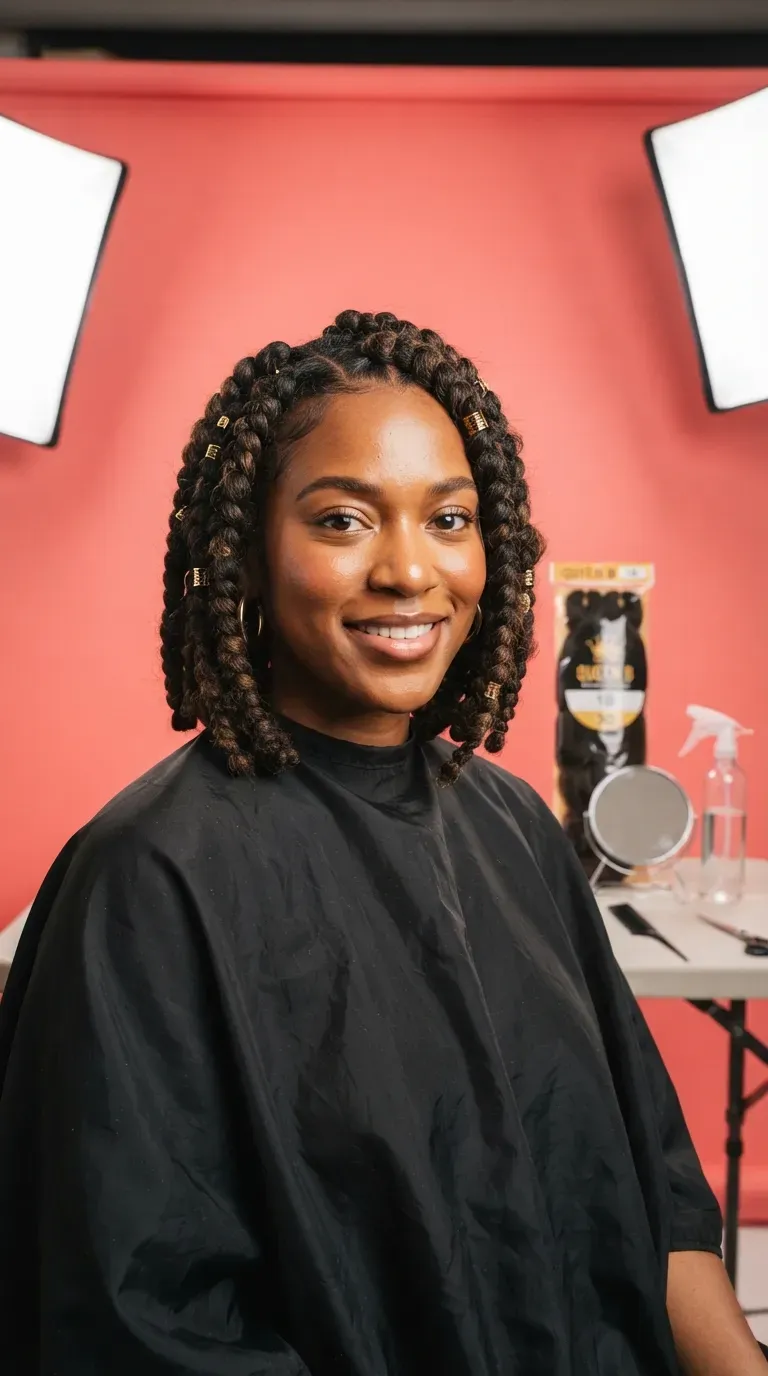 Chunky braided bob hairstyle with thick statement braids