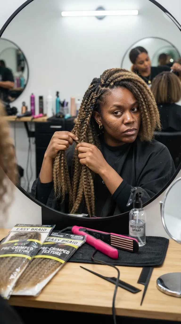 Crimped braid bob hairstyle with wavy, crimped braiding hair texture