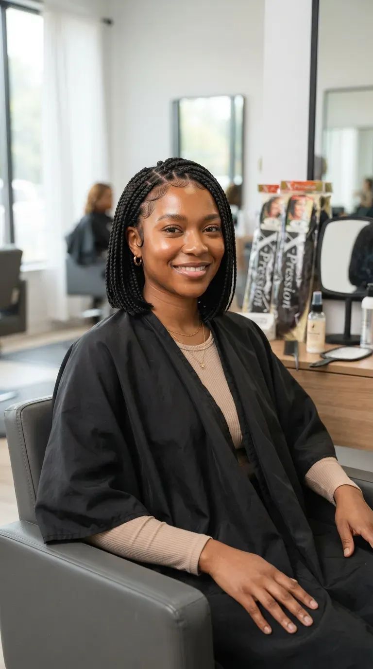 Classic knotless braid bob hairstyle with a natural, lightweight finish