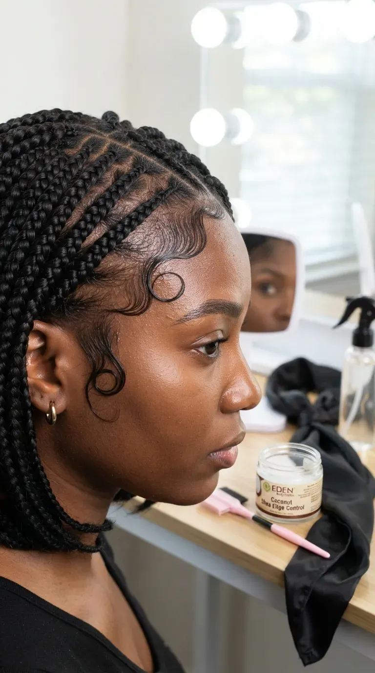 Braided bob hairstyle with smooth, laid edges around the hairline