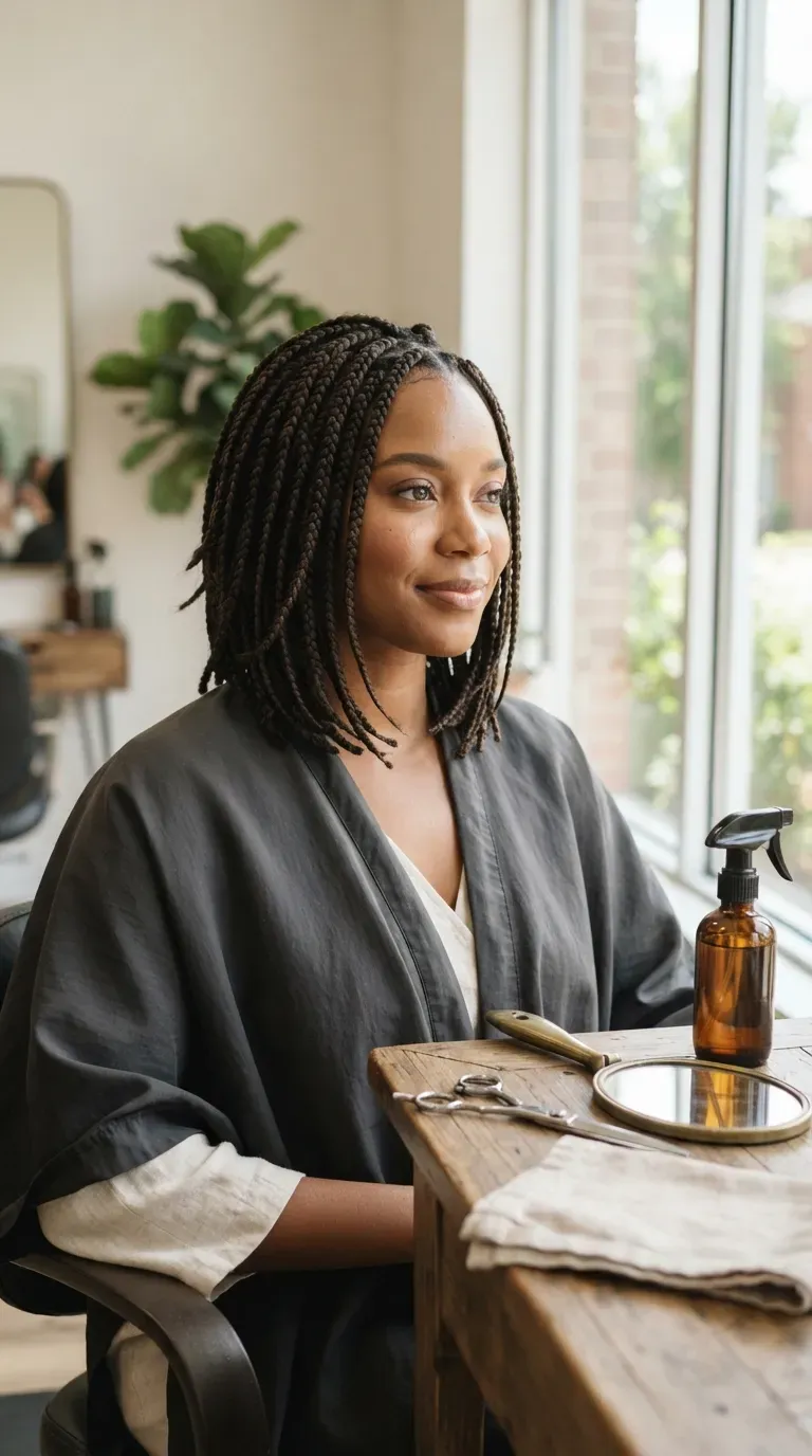 Layered braided bob hairstyle with varying braid lengths