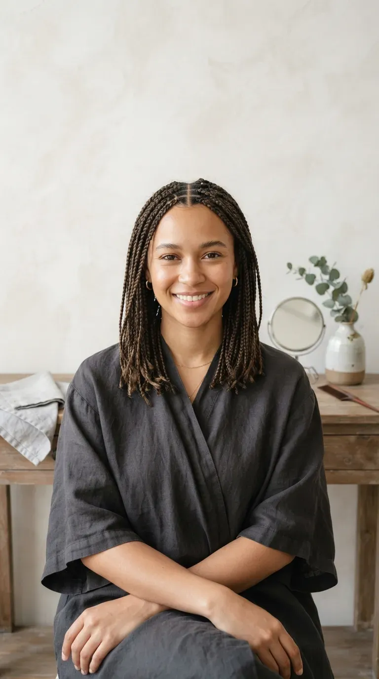 Braided lob hairstyle slightly longer than a classic bob length