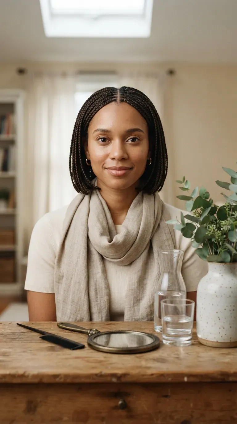 Braided bob hairstyle with a symmetrical middle part