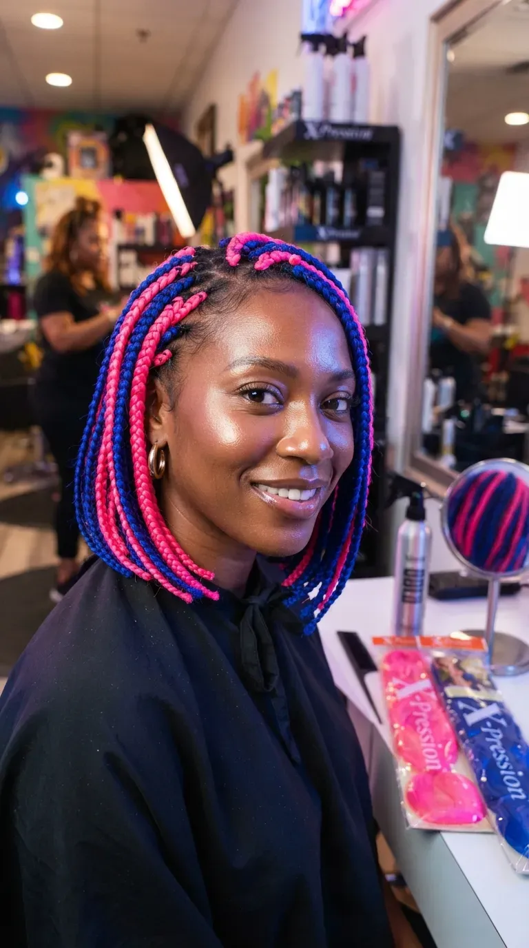Two-tone braided bob hairstyle mixing two contrasting hair colors