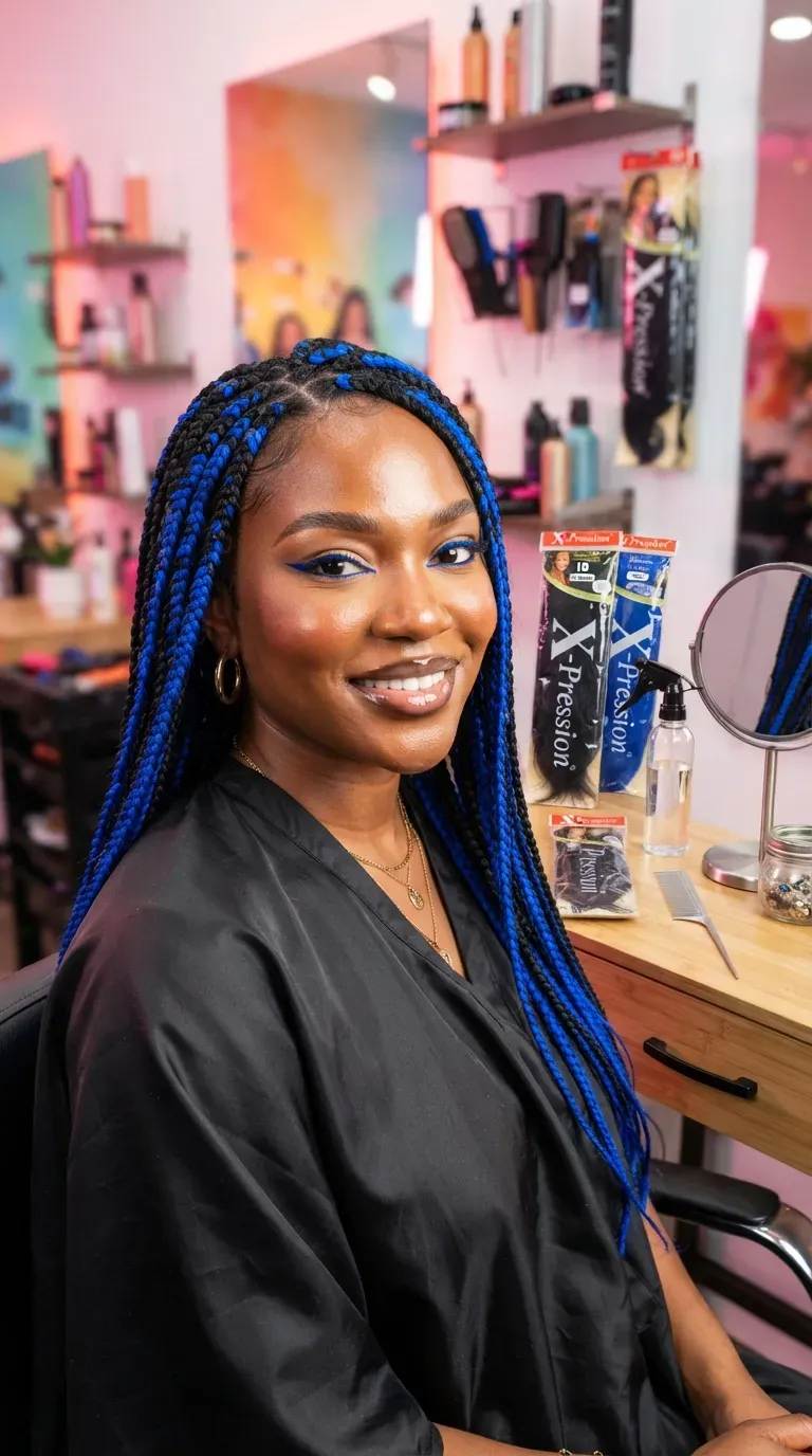Black woman with two-tone braids mixing two contrasting colors