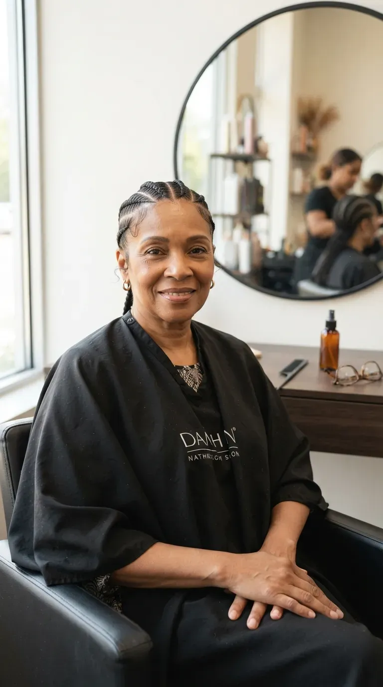 Older Black woman with classic straight-back cornrows