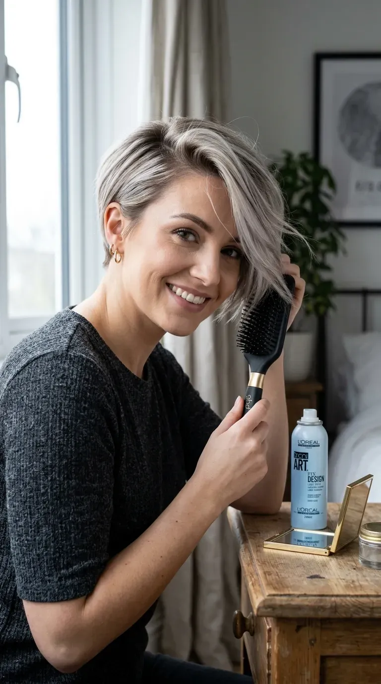 Shag bob haircut with buttery blonde balayage through layered ends