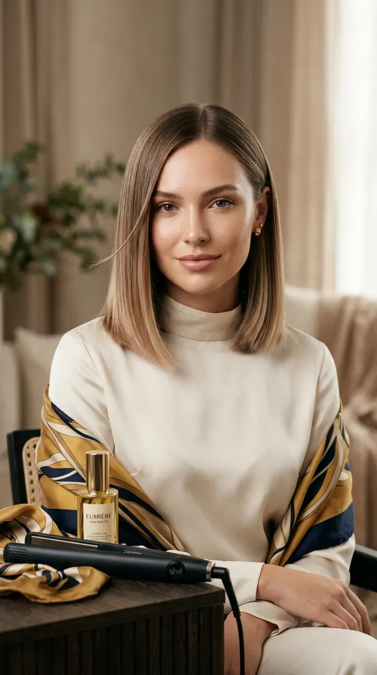 Sleek short bob with soft champagne balayage for an elegant finish