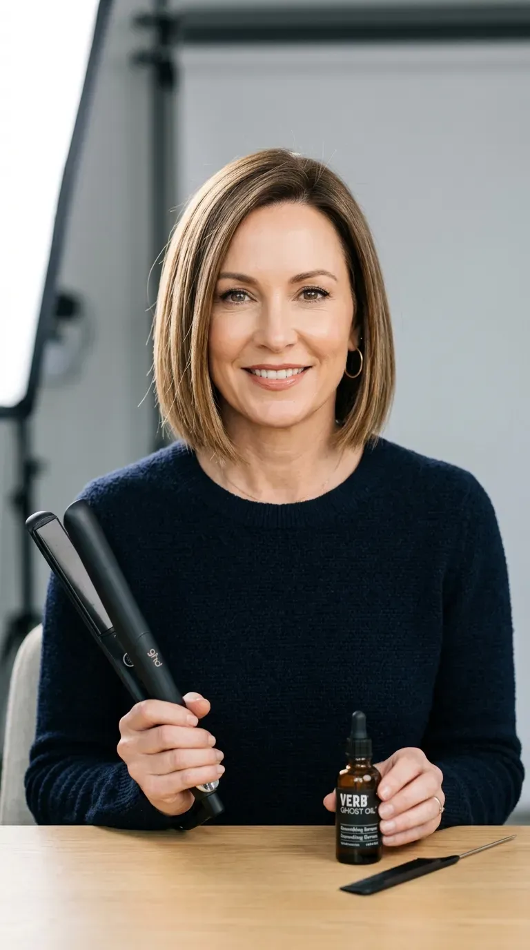 Woman over 60 with a choppy bob styled sleek and smooth for a polished look