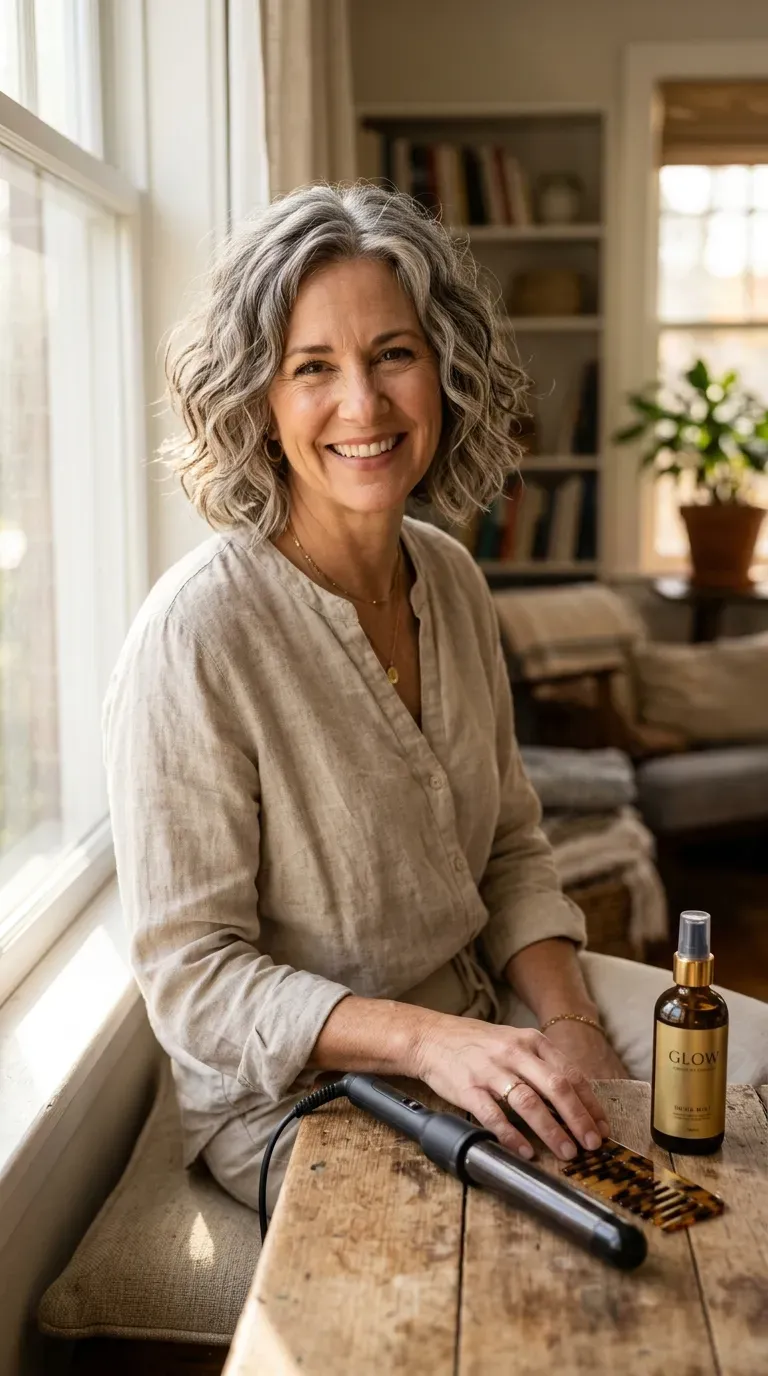 Woman over 60 with a choppy bob styled with soft, loose waves