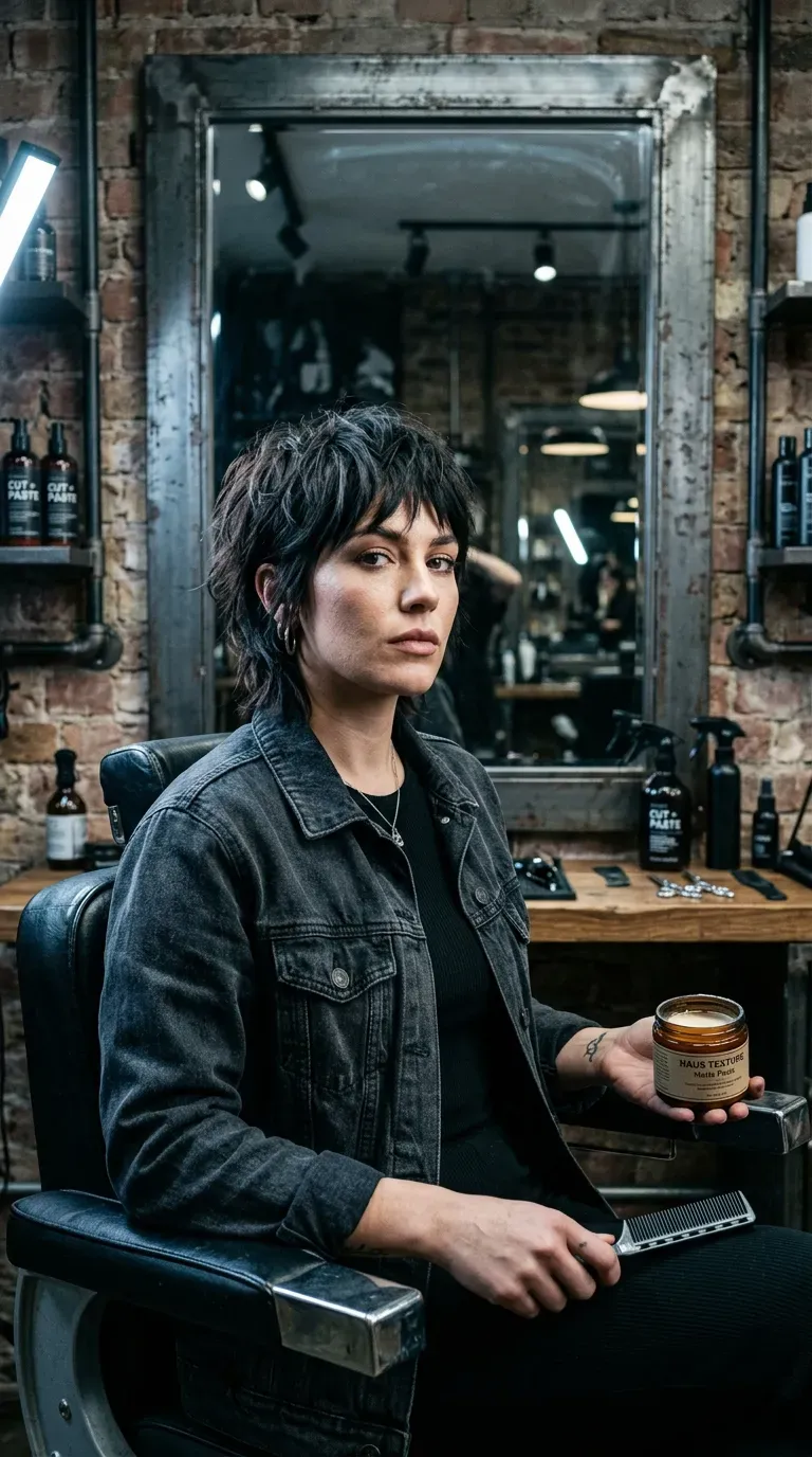 Layered haircut with choppy, textured ends for a modern, edgy finish