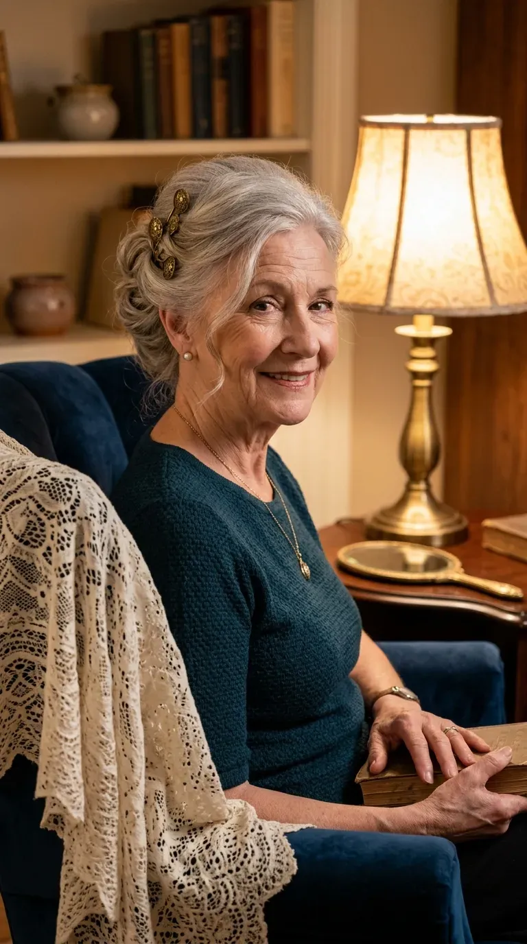 Woman over 70 with an elegant, soft updo styled for special occasions