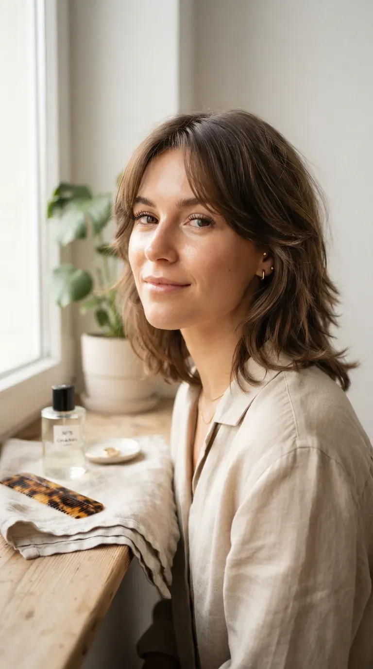 Close-up of a choppy bob with soft face-framing layers around the cheeks