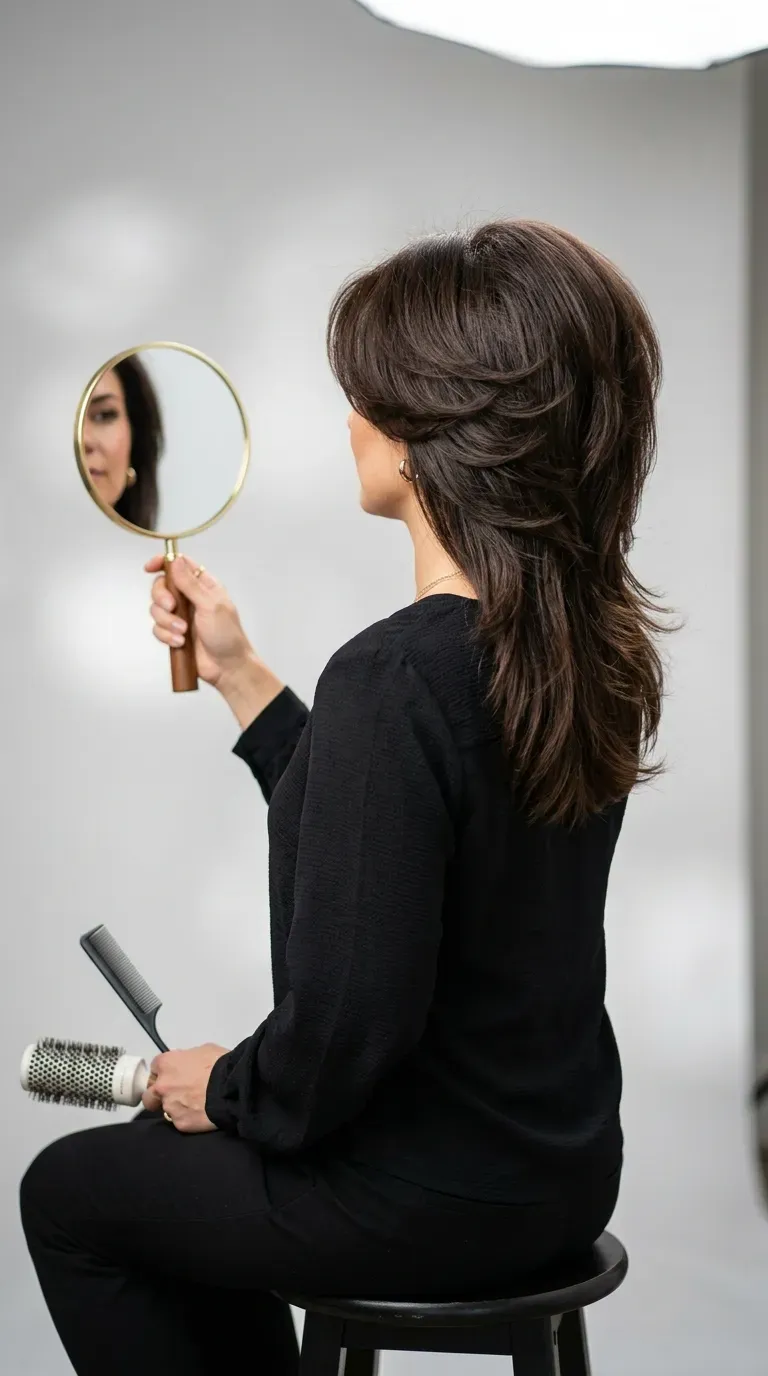 Layered haircut with graduated shaping for added volume at the crown