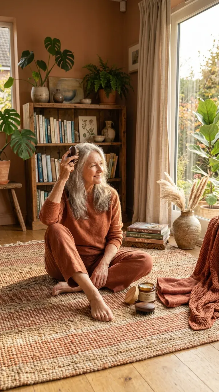 Relaxed woman over 70 with long grow out friendly layers blending smoothly as hair lengthens