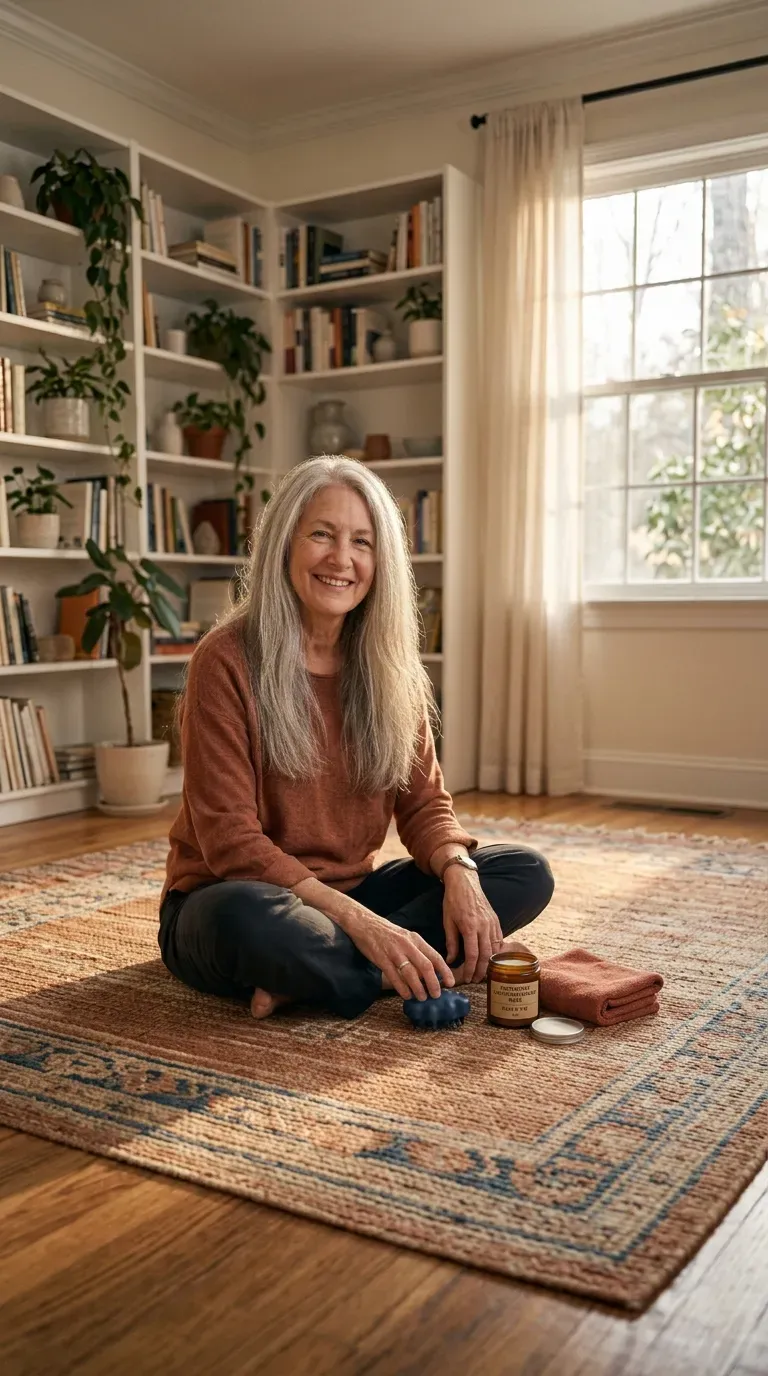 Mature woman with long grow-out friendly layers blending smoothly as hair lengthens
