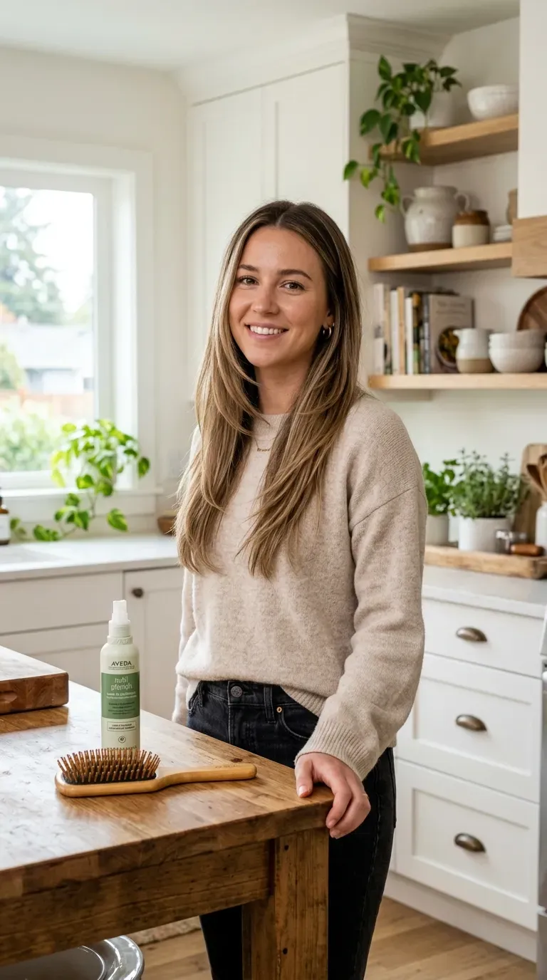 Woman with subtly blended grow-out-friendly long layered straight hair