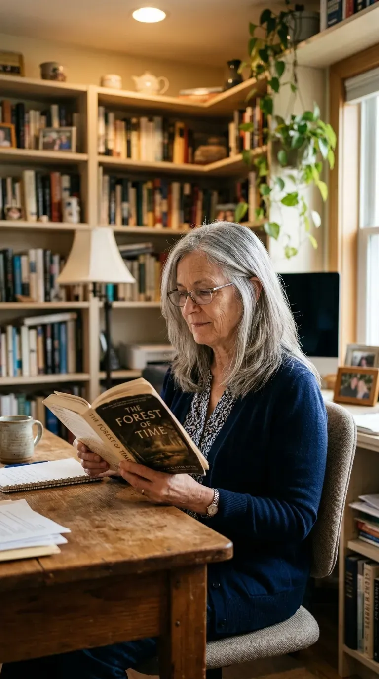 Older woman with long layered hair styled to grow out with minimal upkeep