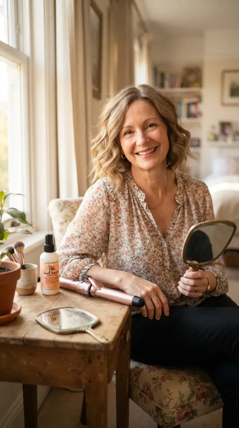Woman over 50 with thin hair styled in a soft wavy bob
