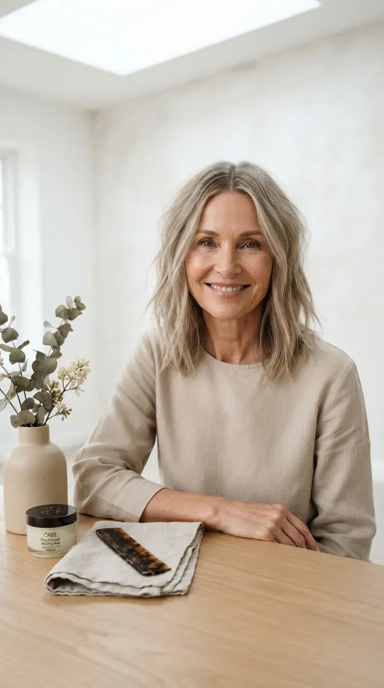 Woman over 50 with thin hair styled in a textured long bob