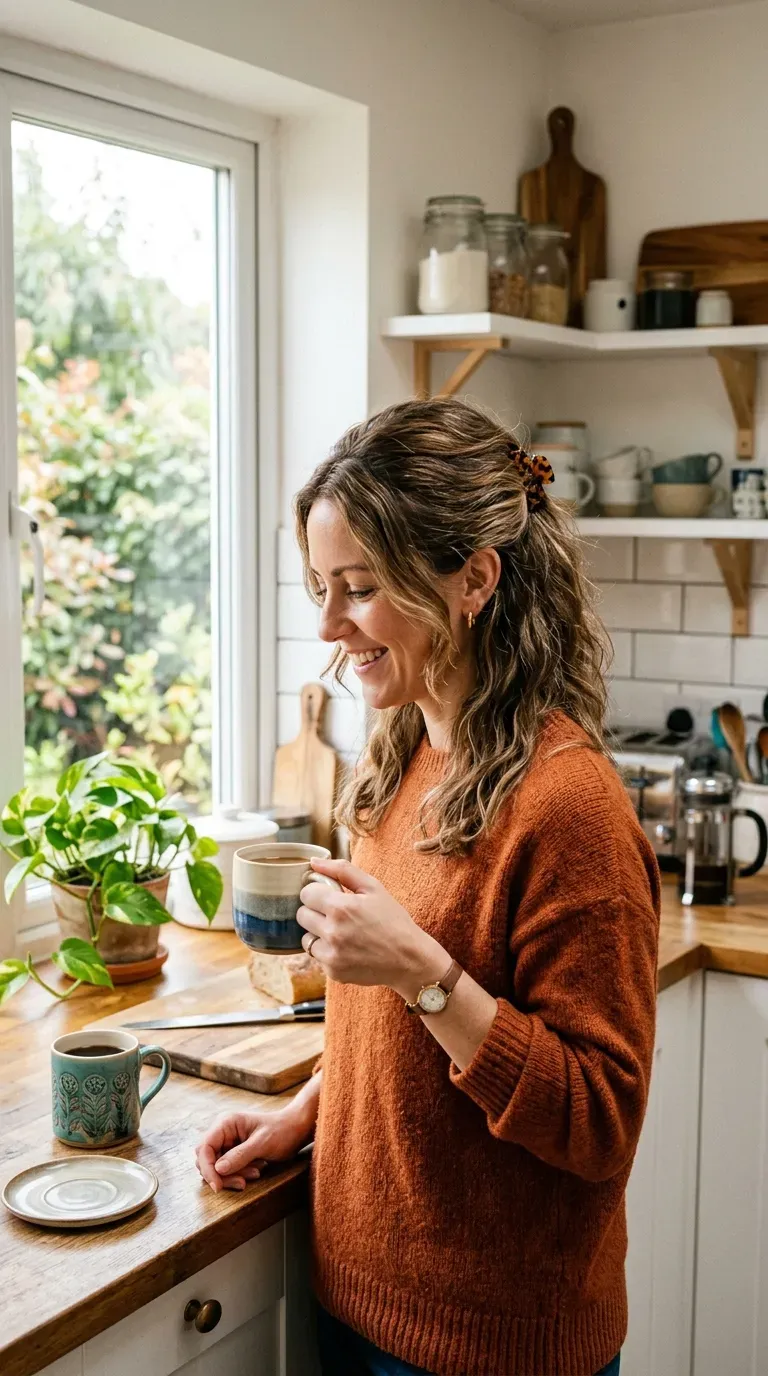 Woman over 60 wearing a half-up style with medium length hair