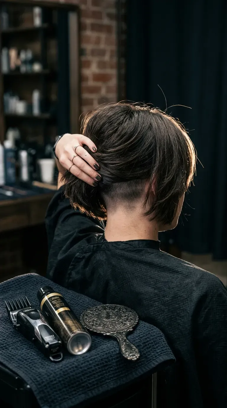 Woman with a layered bob and undercut showing reduced bulk underneath
