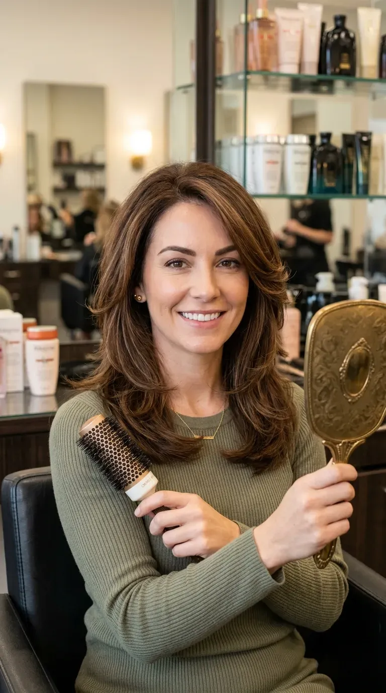 Layered haircut with added width and fullness designed for an oval or long face shape