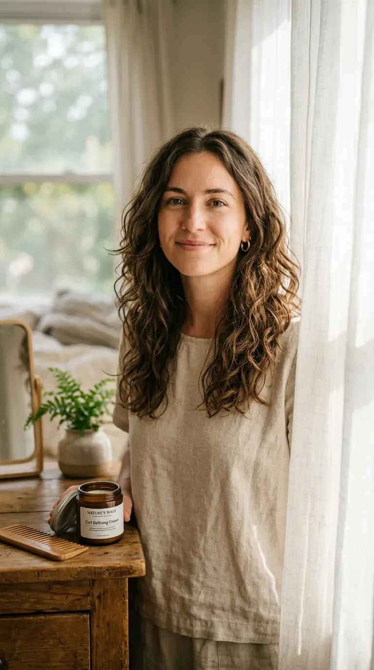 Woman over 50 with natural wavy hair cut into flattering layers
