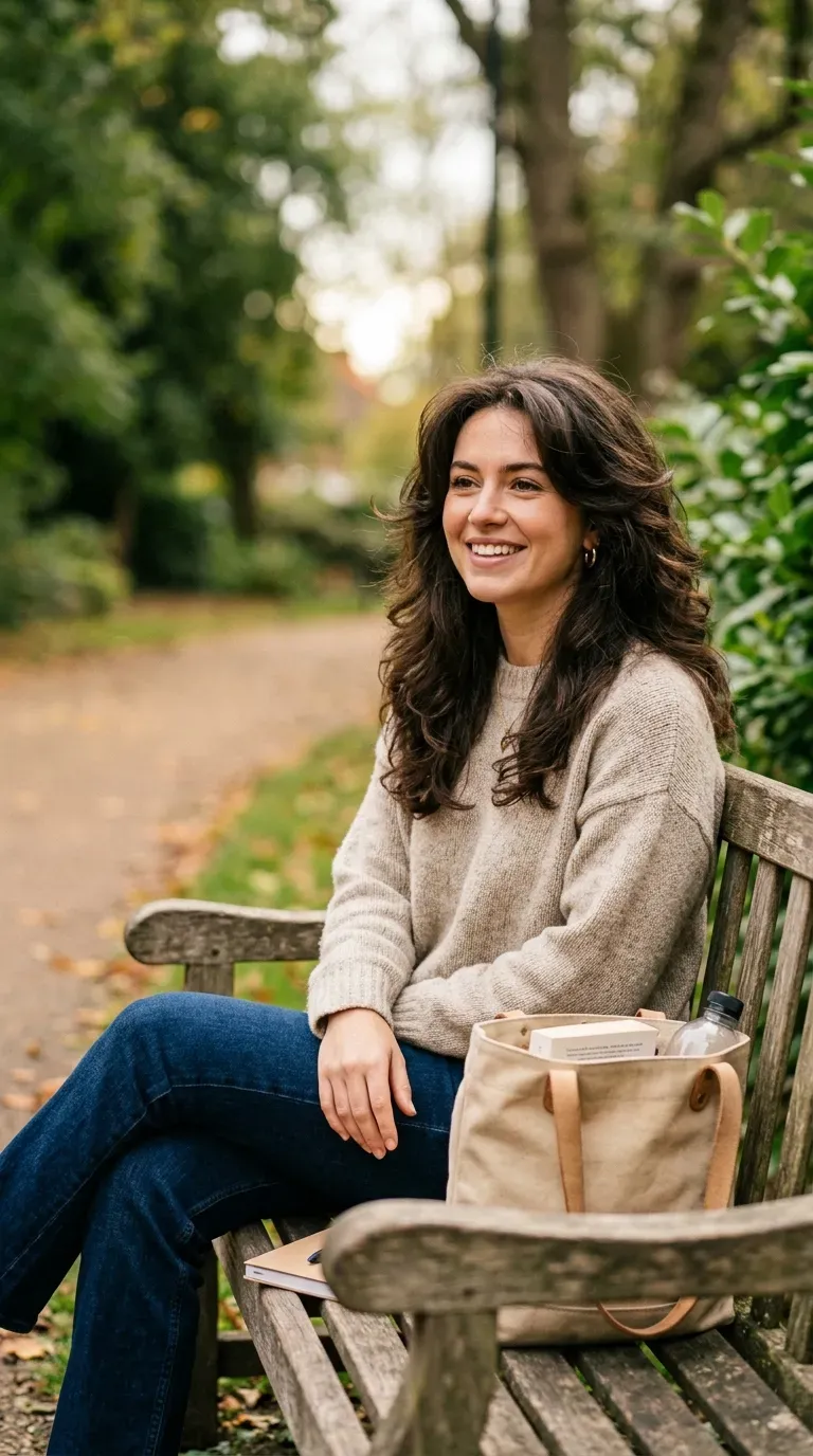 Woman over 50 with low-maintenance layered hair holding volume between washes