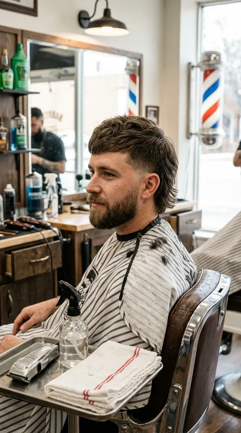 Classic low taper fade mullet with clean sides and longer back length