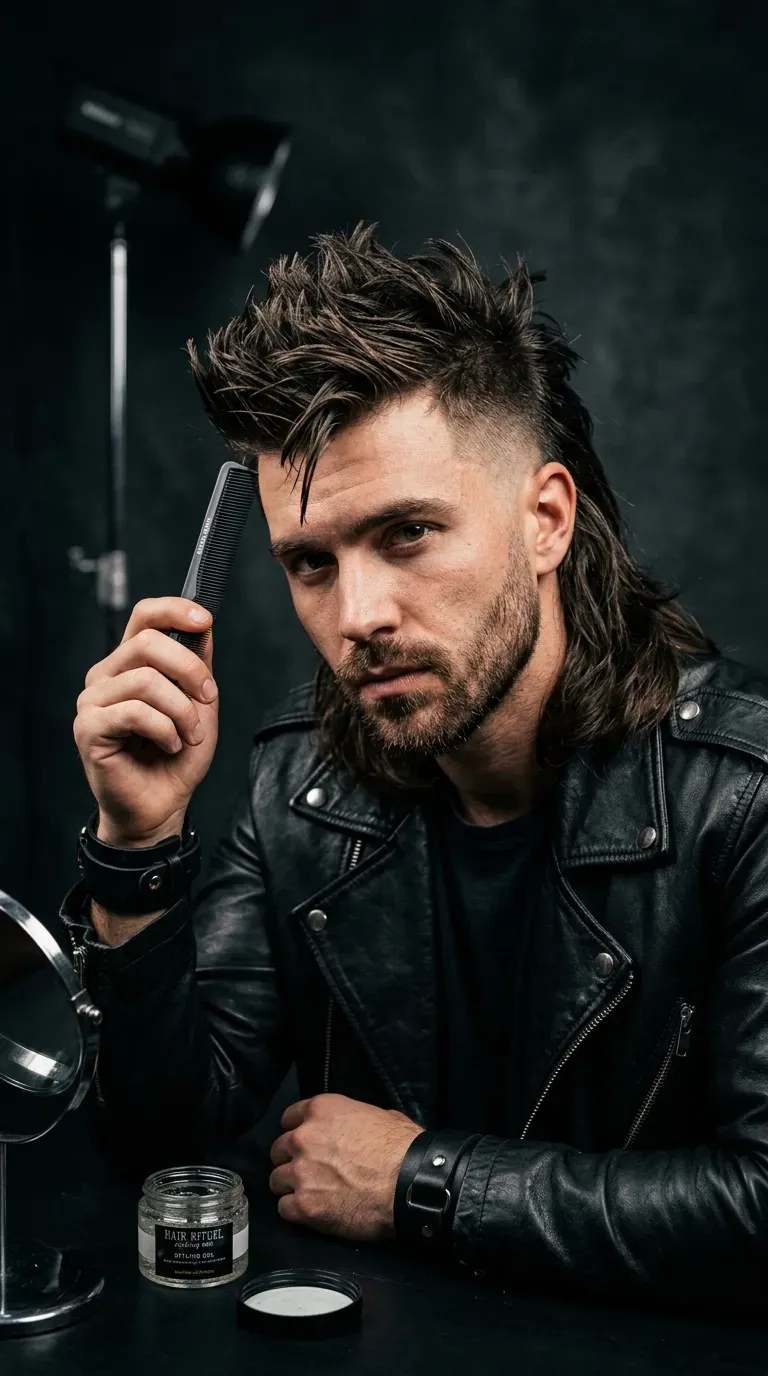 Faux hawk mullet with raised center section and low taper fade sides