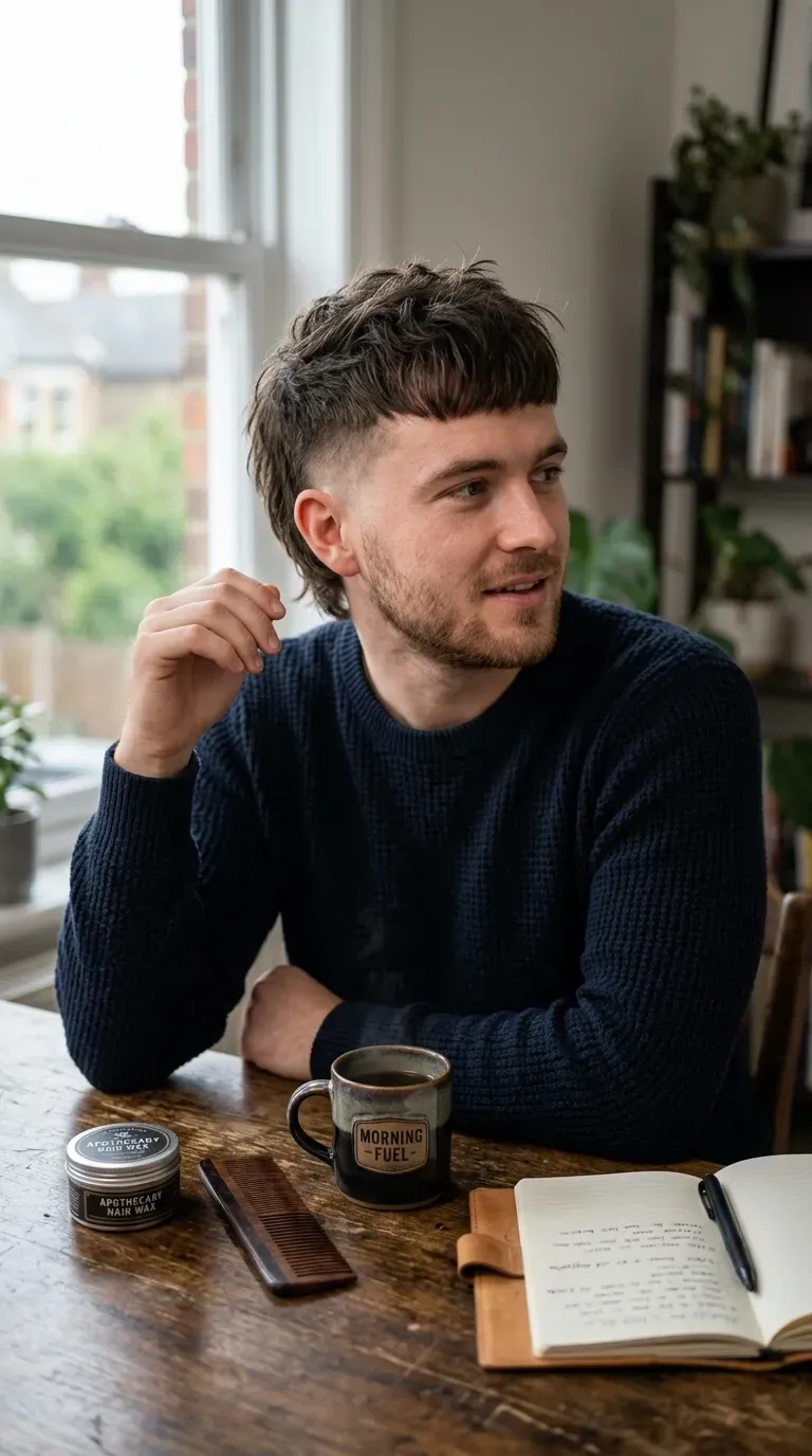 French crop mullet with textured fringe and low taper fade sides