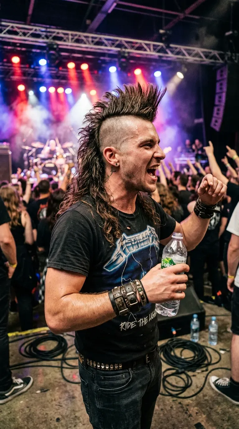 Mohawk mullet with a raised center strip and low taper fade sides